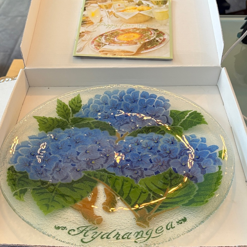 Blue Hydrangea Glass Art Plate